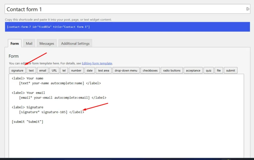 Contact Form 7 signature field